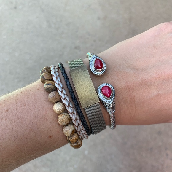 Coral Silver Bracelet Bangle Cuff Boho New 6.75” - Picture 8 of 8